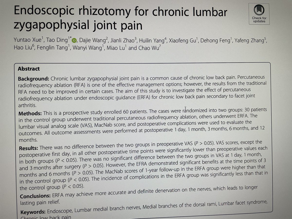 We performed Australia’s first endoscopic radio frequency ablation.Direct  visualisation is of great advanrage.
A small RCTfound longer duration of pain relief compared to traditional RF ablation. #backpain #neurosurgery #spinesurgery #endoscopicspinesurgery