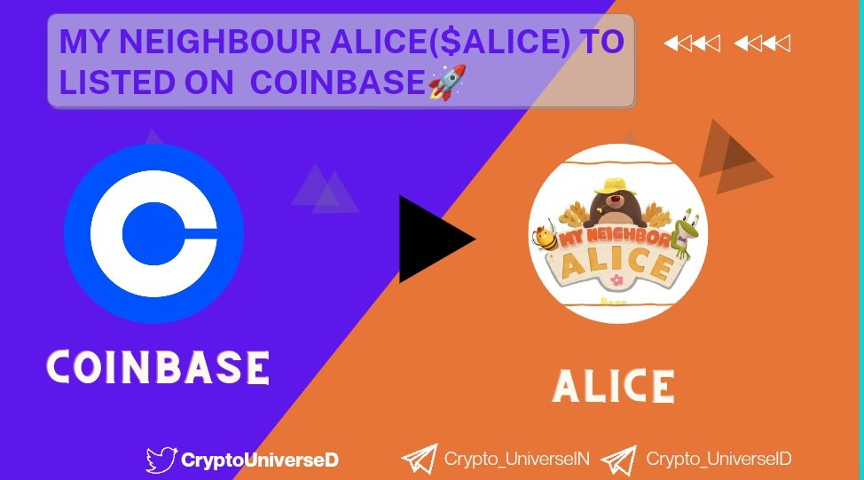 🔔​​My Neighbour Alice ($ALICE) Listed on Coinbase!

➡️My Neighbour Alice (ALICE) will be listed for trading on Coinbase. Trading will begin on or after 5PM UTC on Feb 24, if liquidity conditions are met.
👉x.com/CoinbaseExch/s…

#Coinbase
#cryptotrading #ALICE #cryptocurrency