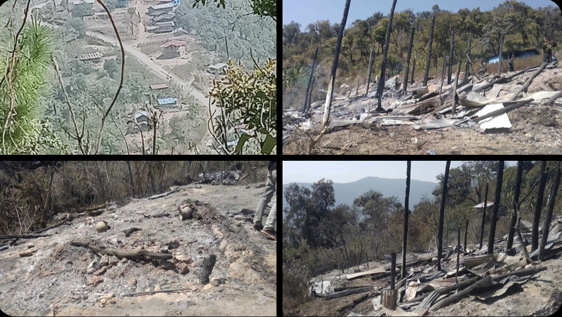 Scenes of devastation by SAC Terrorists at Mawchaung village of Kanpetlet Township in southern Chin State. #NoFlyZoneInMyanmar #2022Feb24Coup #WhatsHappeningInMyanmar