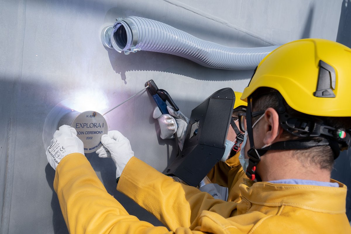 Fincantieri's tweet image. Today took place the coin ceremony of #ExploraI the first of four luxury cruise ships #ExploraJourneys for #MSC built by #Fincantieri. Each ship will be equipped with 461 suites and showcase a highly-innovative design &amp;amp; the latest available technologies in terms of sustainability