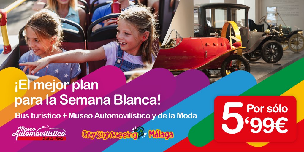¡Ya tienes plan esta Semana Blanca en #Málaga! Bus turístico + <a href="/MuseoAutomovilM/">Museo del Automóvil y la Moda de Málaga</a> por sólo 5,99€. Los días 1, 2 y 3 de marzo.

🎟️ Compra directa de tickets en <a href="/malagatour/">City Sightseeing Málaga</a>

ℹ️ Válido para residentes en Málaga y provincia. Tarifa única para niños y adultos. #SemanaBlancaMalaga