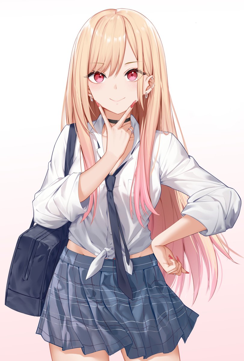 kitagawa marin 1girl solo blonde hair skirt long hair school uniform choker  illustration images