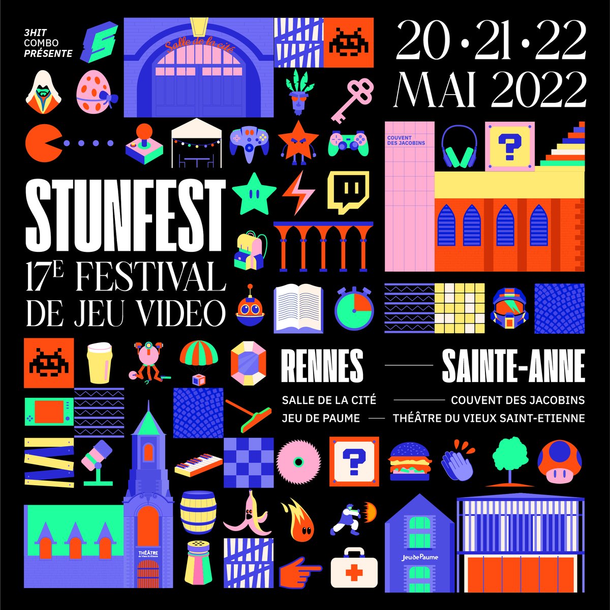 stunfest's tweet photo. 🔥 Rendez-vous les 20, 21, 22 mai 2022 pour la 17ème édition du festival ! 🔥

Cette année on se retrouve (enfin) IRL dans 4 nouveaux lieux proches de la place Sainte-Anne à Rennes.

Toutes les infos ▶️ https://t.co/C3eFSoChY7

Merci à @MinuitStudio pour cette superbe affiche 💜 https://t.co/ulJhsvIdsd