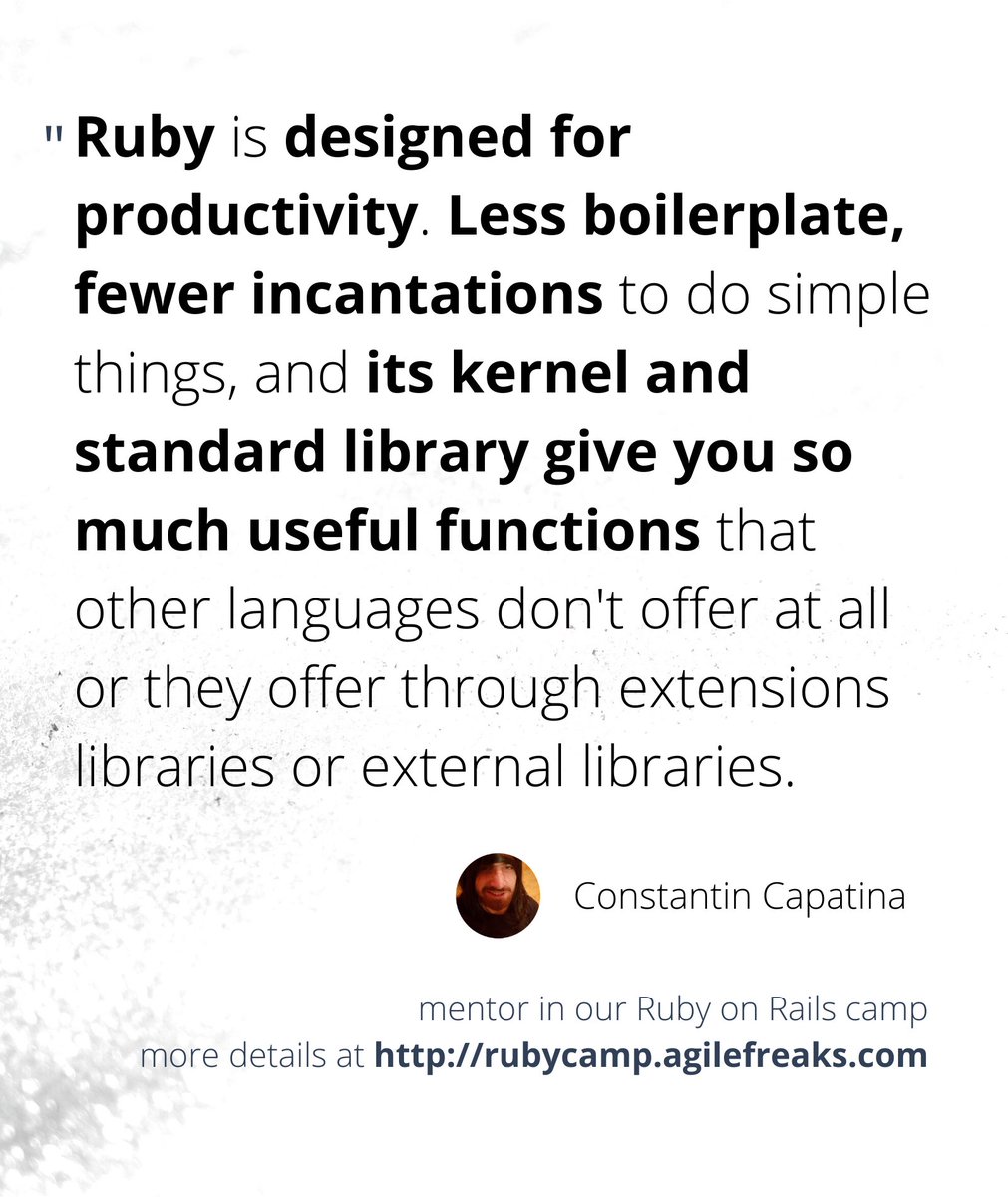 AgileFreaks's tweet photo. Why learn #Ruby?
We asked our mentors and here is the answer we got from Constantin Căpațîna @drqCode  one of our mentors in the Ruby on Rails Training. https://t.co/54r9QOYOCa