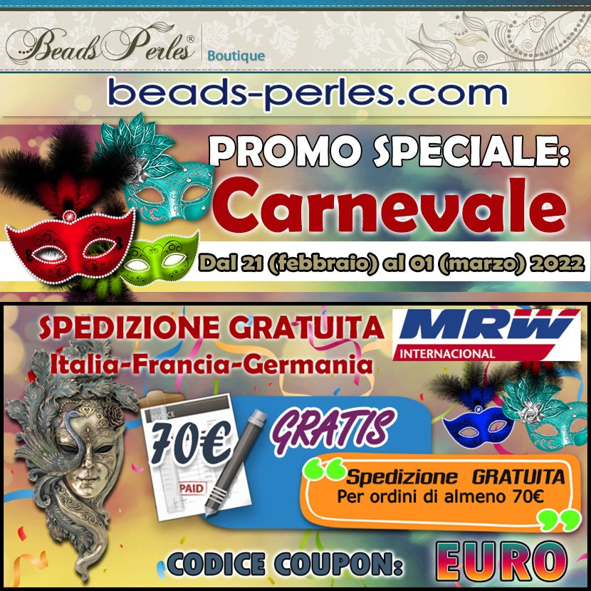 BeadsPerles's tweet photo. ‍🎭 CARNEVALE ‍🎭 su https://t.co/a6gQpFjf93
Condizioni qui:
https://t.co/LVzv9YPCdR
Dal 21 febbraio al 01 marzo 2022
‍🎭 ITALIA - FRANCIA - GERMANIA Spedizione gratuita
Codice: EURO
Per ordini di almeno 70€
Spedizioni vengono effettuate tramite MRW Int, consegna in 5-10 giorni https://t.co/febbPpgOkq