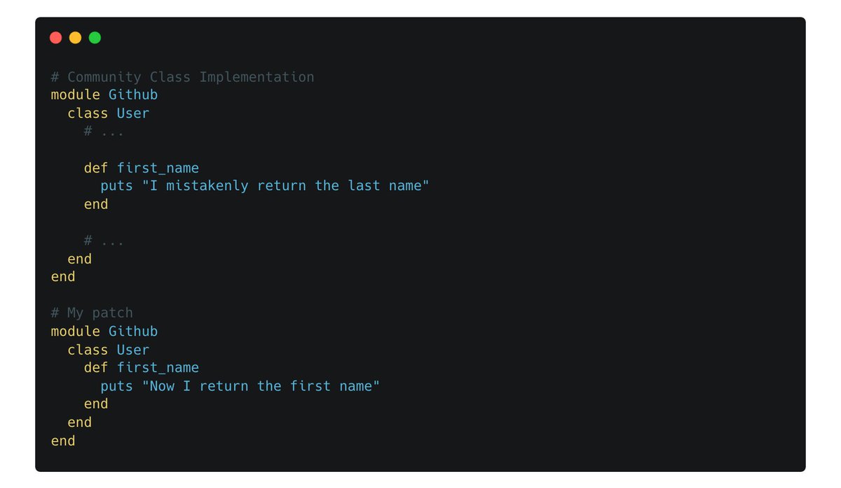 AgileFreaks's tweet photo. "Another thing that I like is the ability to "open" a class, a language feature that, maybe, no other language has. If you're using some open source library, but that library has a buggy method and you can't wait for a community fix, you may patch it without inheriting" https://t.co/4x6y2c9xQG