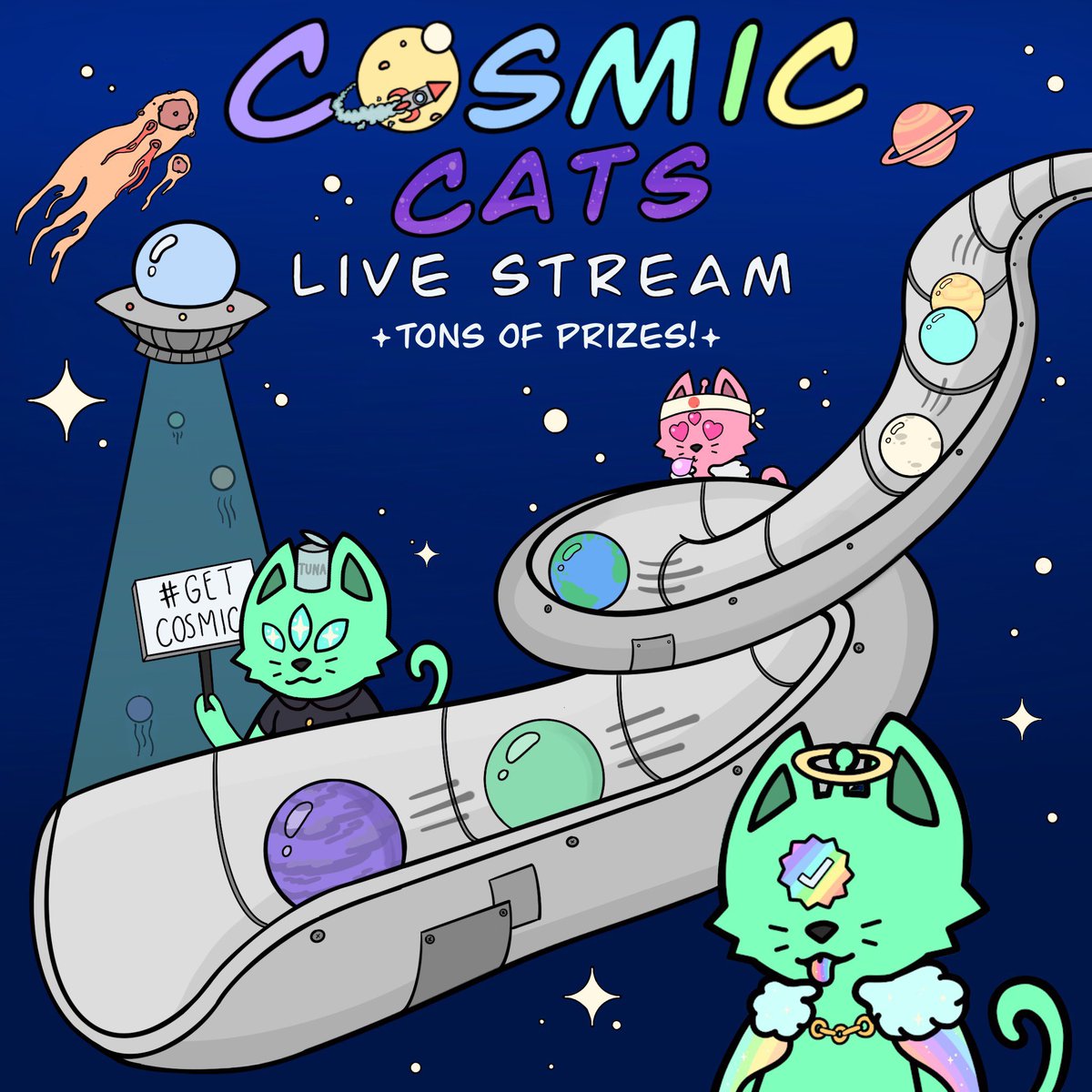 CosmicCats_'s tweet photo. ✨MEOW✨

Friday 5PM EST we will be hosting a live streamed AMA on twitch with games, guests &amp; TONS of big prizes! Join our discord for more info. 

https://t.co/SZwbAxx0kD

#NFTCommmunity #NFTGiveaway https://t.co/HFFF82Pf5b