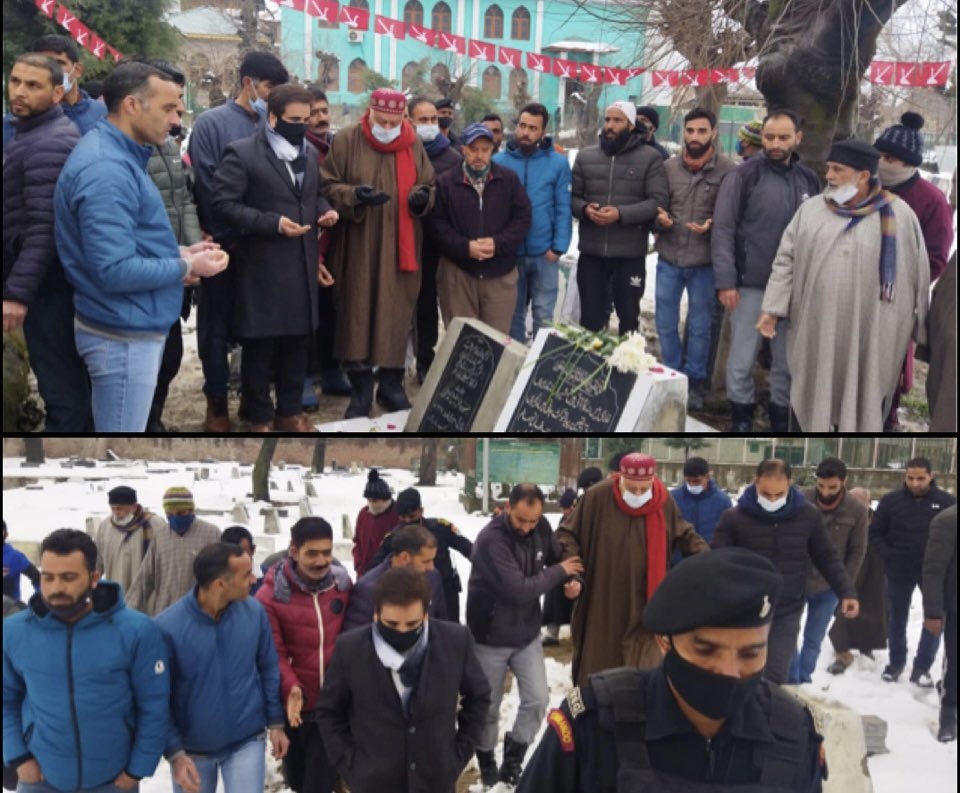 tanvirsadiq's tweet photo. Accompanied party president Dr Farooq Abdullah to pay our humble tributes to Sheikh Nazir Ahmed on his 7th death anniversary. 

He was an epitome of grace, ethics and discipline in politics. https://t.co/xrIOni2cYm