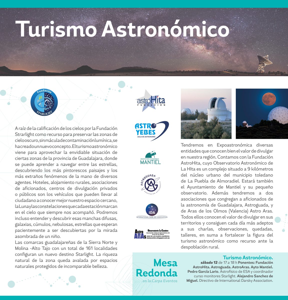 Turismo astronómico en #Espoastronomica2022. Conoce los expositores y la mesa redonda dedicada a este recurso junto a <a href="/AstroHita/">Fundación AstroHita</a> <a href="/grupokepler/">Grupo Kepler</a> <a href="/ArasAstro/">AstroARAs</a> <a href="/IDADarkSky/">DarkSky International</a> <a href="/PGLario/">Pedro Garcia-Lario</a> @observatoriomantiel <a href="/astroguada/">astroguada</a>