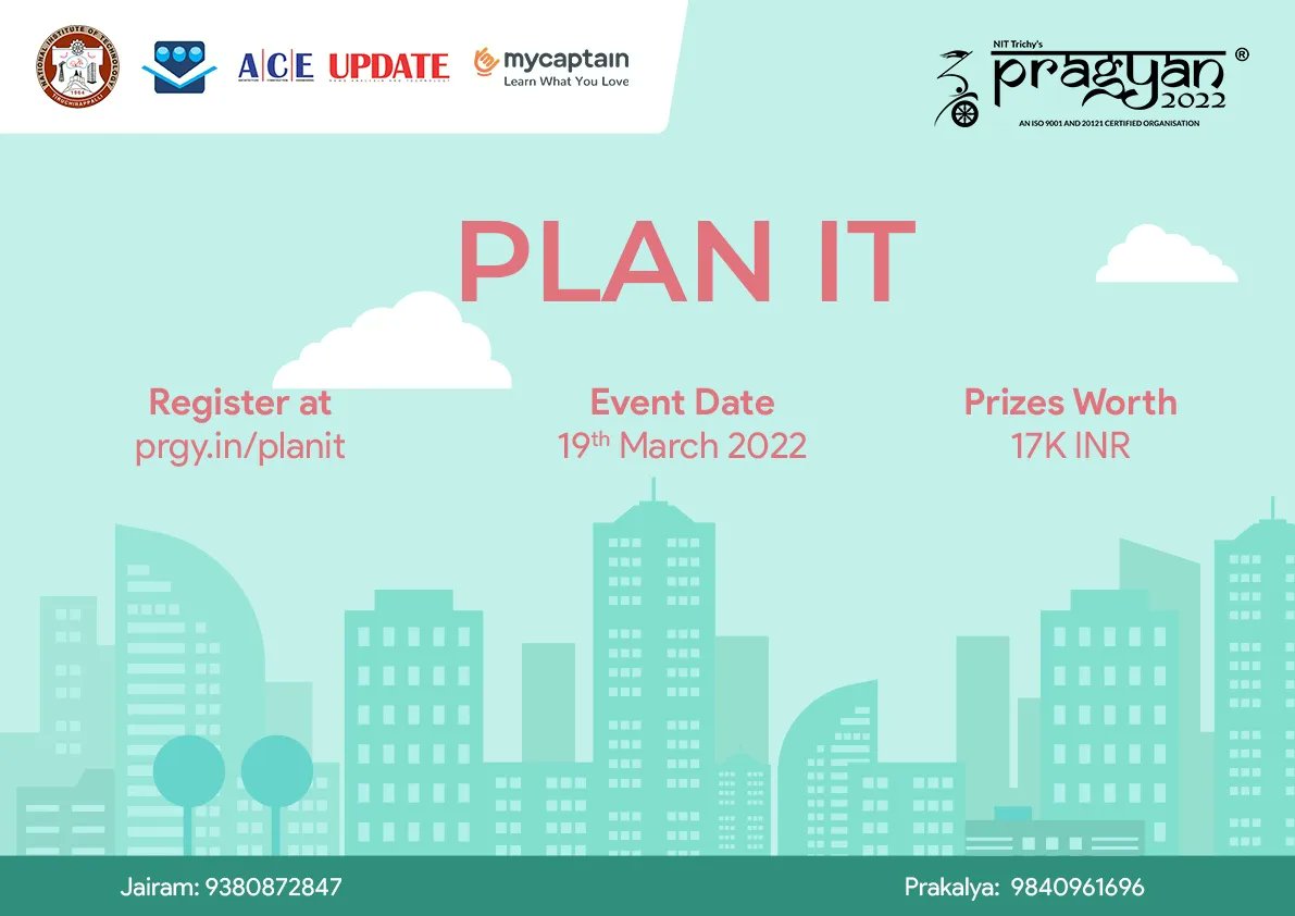 nitt_pragyan's tweet photo. #Pragyan presents the event cluster #Concreate, where competitive events like “Plan It” and “Town Trace” will be held. Exciting prizes will be distributed to the winners. So gear up, and register at https://t.co/UCJZlSFLfI for Plan It and https://t.co/Urd03XJDTP for Town Trace. https://t.co/tdoMwra2UT