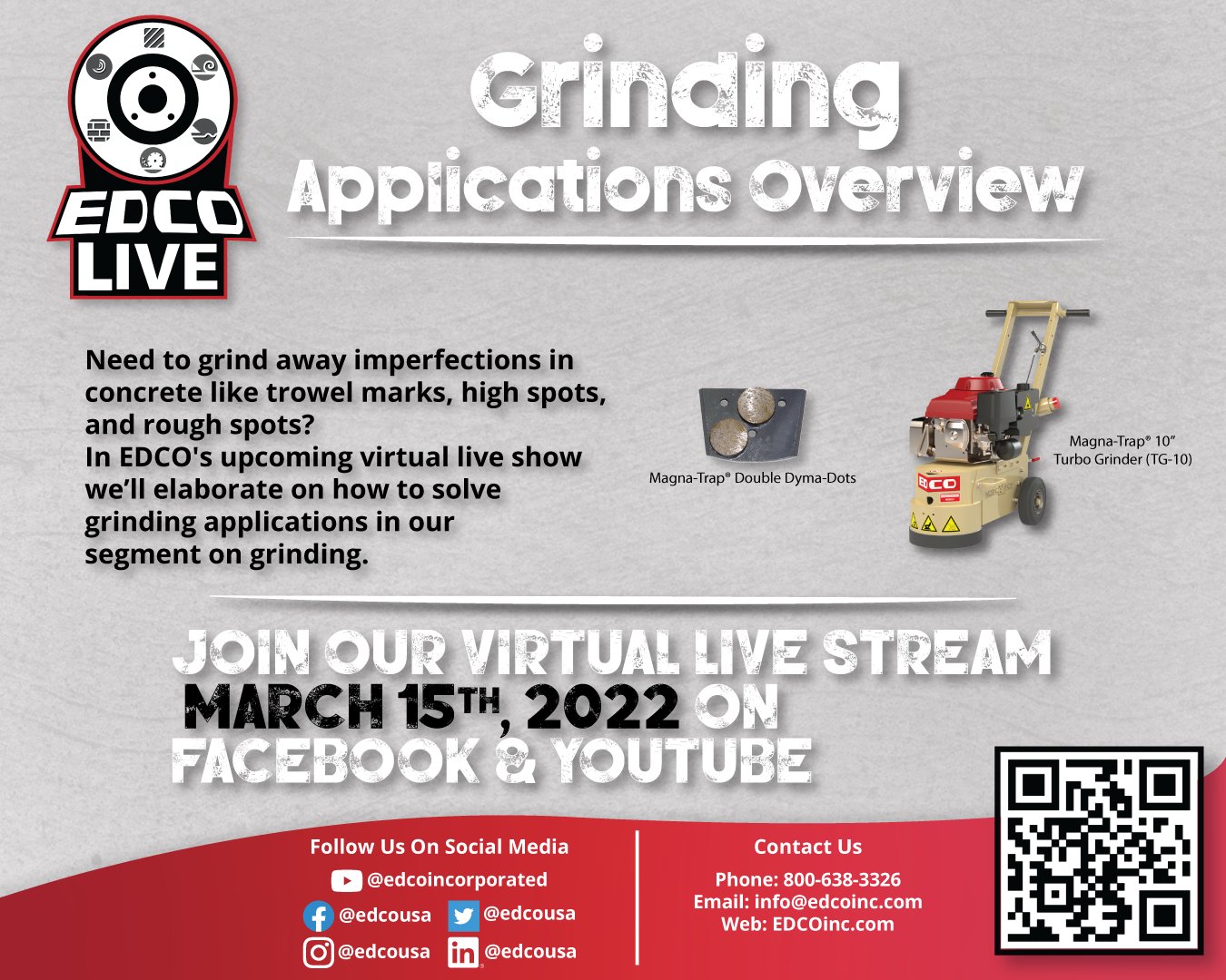 Edco Holiday Schedule 2022 Edco On Twitter: "Need To Grind Away Imperfections In Concrete Like Trowel  Marks, High Spots, And Rough Spots? In Edco's Upcoming Virtual Live Show  We'll Elaborate On How To Solve Grinding Applications. Join