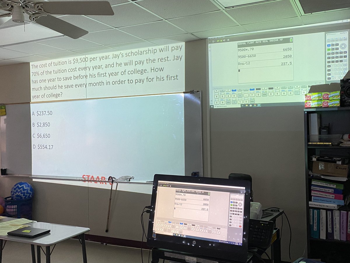 jgknick's tweet photo. Finally the perfect set-up for projecting the calculator: the problem and the calculator screen projected side-by-side, teacher can press calculator buttons on a touchscreen. Thanks @chidr for setting this up! #lisdvip #ljhproud #lovemylisd https://t.co/gdTP5ILmUp