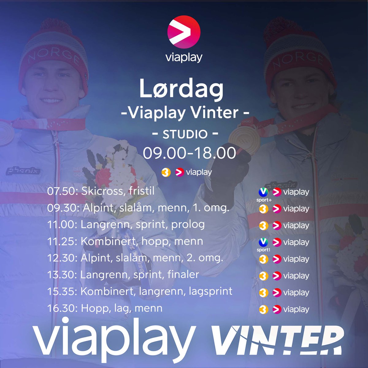 Dagens vintersport! ❄️ 🗣: @ViaplayOrjan, @AageSki, Marthe Kristoffersen, Thea Stjernesund, & @marenlundby 🎙: @JornSundby, @DyrhaugNiklas, @MagnusMoan, @KasperWikestad, @Astjernen, Kjetil André Aamodt, @AndreasToft, @JonasVgreve & @AndersBacke