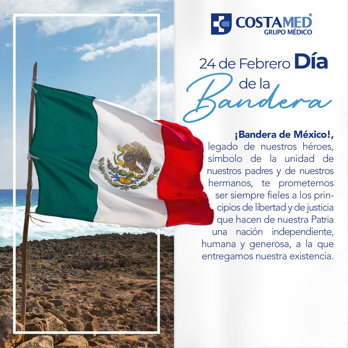 Hoy 24 de Febrero conmemoramos el Día de la Bandera, para recordar la importancia de nuestro lábaro patrio 🇲🇽

#Costamed #SiempreCercaDeTi #HospitalSeguro #Salud