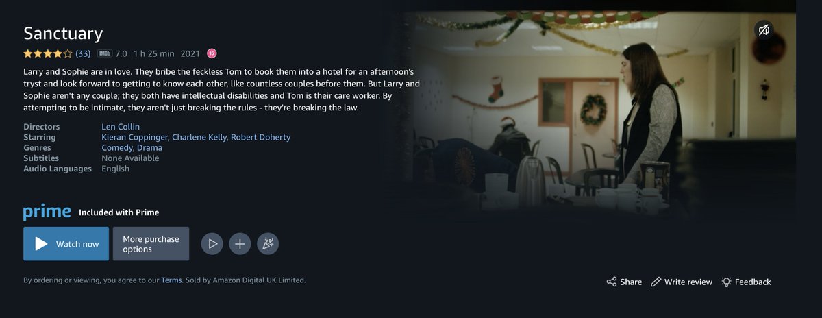 Sanctuary is now available to stream on Amazon Prime for free. The critically claimed film about love and disability. Funny, moving and impactful.