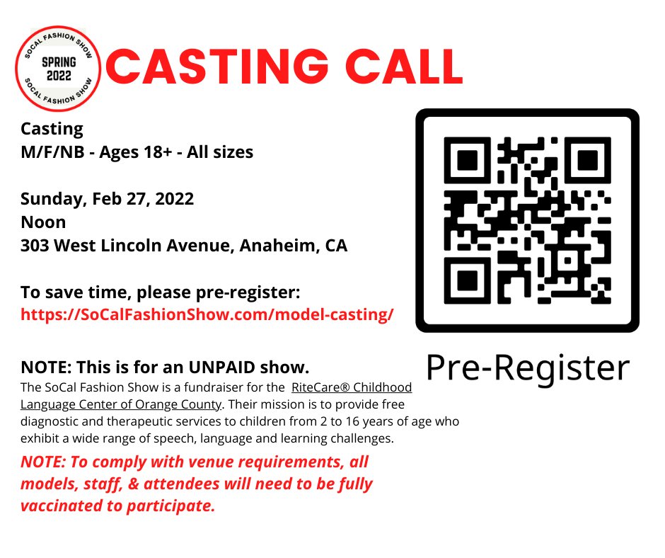 MODELS: Casting Call in Anaheim on Sunday @ noon 👗 - mailchi.mp/ee7a24f16de1/c…