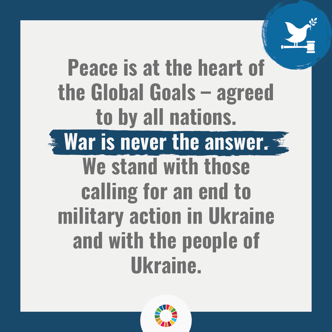 TheGlobalGoals's tweet photo. War is never the answer. It risks lives, economies, livelihoods and progress towards building a better world. We cannot achieve #Goal16 - if wars continue around the world. 

Today, we stand by Ukraine and the people of Ukraine as they urge for peace and justice. 💔 https://t.co/HnINRBiJYN