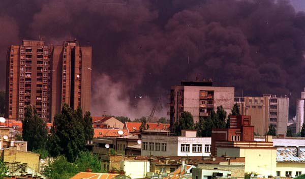 Not Ukraine. Belgrade, Novi Sad, et al under NATO’s 78-day bombing of Yugoslavia in 1999. The bombing included civilians and civilian infrastructure.