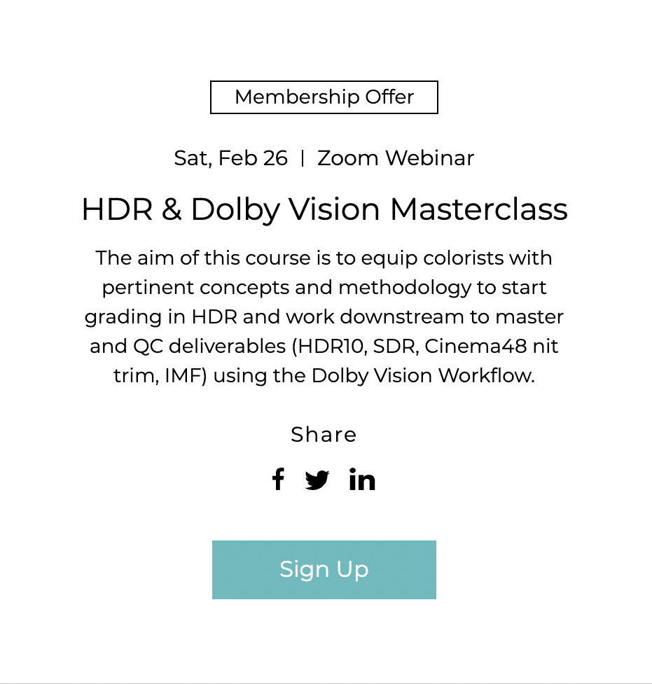 Quedan algunos lugares para el Masterclass en HDR y Dolby Vision en Inglés que tendremos con TAC Resolve Training este sábado, pueden conocer más información en: tacresolvetraining.com/events