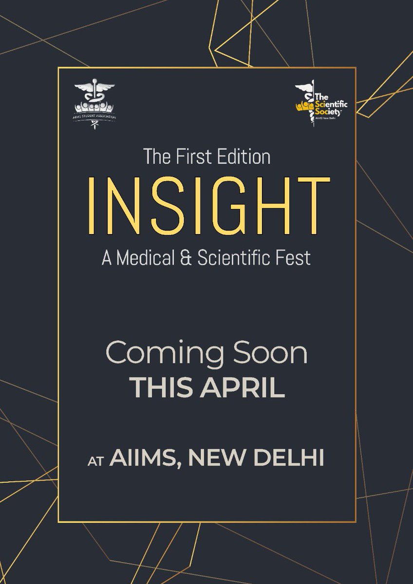 Something new is on its way..
A dream, a vision…an Insight.

Presenting to you, the Inaugural Edition of Insight - an undergraduate medical and scientific fest organised by AIIMS, New Delhi, this April.. 

Guess what’s in store!

#insight #comingsoon #workshop #aiimsdelhi #aiims