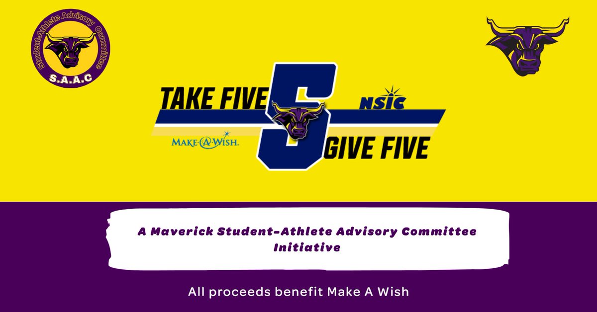 Join <a href="/MinnStSAAC/">MSU Mavericks SAAC</a> and all student-athletes <a href="/MinnStAthletics/">Minn. St. Athletics</a> as we raise funds to benefit @MakaAWish 

🔗: msumavericks.com/Take5Give5
