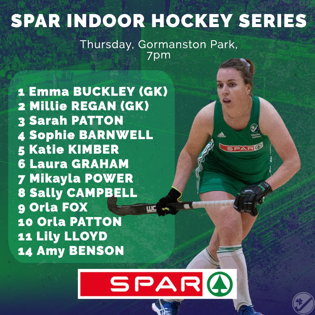 Here's the <a href="/IIndoorhockey/">IrelandIndoorhockey</a>  line-up for this evening's game four in the SPAR Indoor Hockey Series

Tickets here: hockey.ie/event-page/
Stream at 7pm: watch.hockey/#home/VOD_FIH_…
