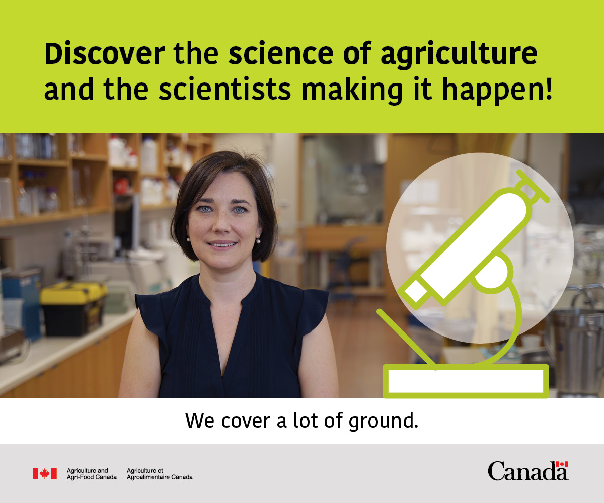 AAFC_Canada's tweet photo. Dr. Julie Brassard loves that her work as a researcher can be creative. Share #FieldsOfScience with a creative youth you know to inspire them to explore more about science and agriculture: https://t.co/MKTmlLcouA #ScienceGrowsOn https://t.co/kMmT1EdvKX