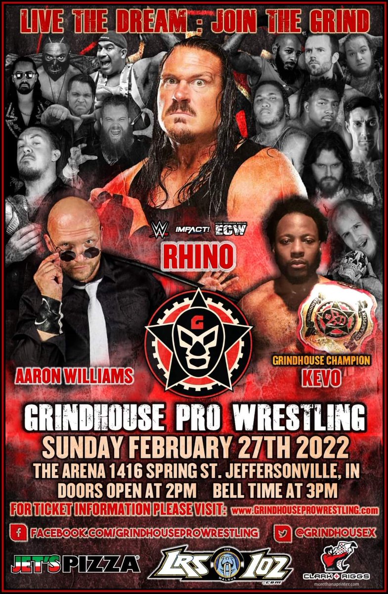 Join us this Sunday at The Arena in Jeffersonville for <a href="/grindhouseX/">Grindhouse Pro Wrestling</a>. Doors open at 2PM, bell is 3PM. 
Come say Hi and take a pic with me!