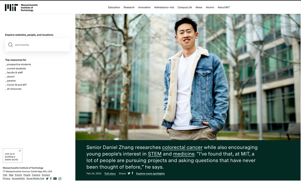 MIT Biology (@mitbiology) on Twitter photo Today’s MIT homepage spotlight features biology major and <a href="/LabJacks/">Jacks Lab</a> member, <a href="/danielzhang_1/">Daniel Zhang</a>! At the lab bench and beyond, he aims to provide hope for young patients and support to young students. Read his profile by <a href="/celinatzhao/">Celina Zhao</a>: bit.ly/3M0MOac Today’s MIT homepage spotlight features biology major and <a href="/LabJacks/">Jacks Lab</a> member, <a href="/danielzhang_1/">Daniel Zhang</a>! At the lab bench and beyond, he aims to provide hope for young patients and support to young students. Read his profile by <a href="/celinatzhao/">Celina Zhao</a>: bit.ly/3M0MOac