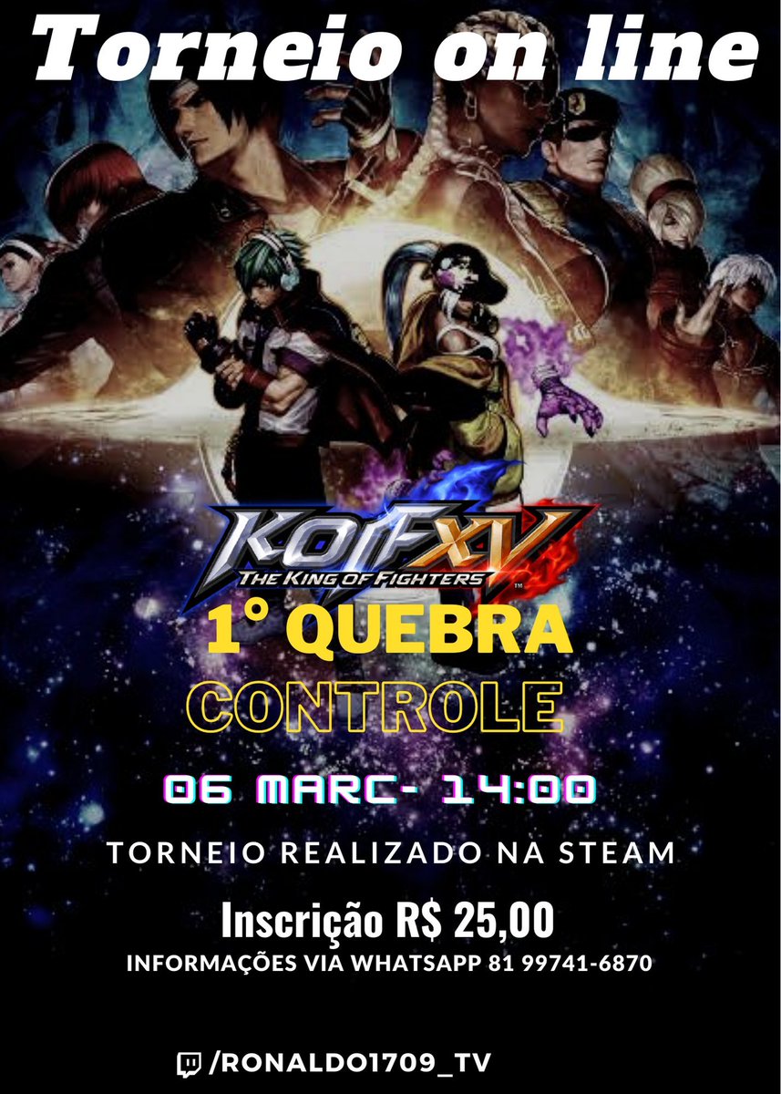 Anúncio: Estamos apoiando este torneio através do nosso programa de suporte para eSports!
#SNK #KOFXV
challonge.com/pt_BR/kof15br