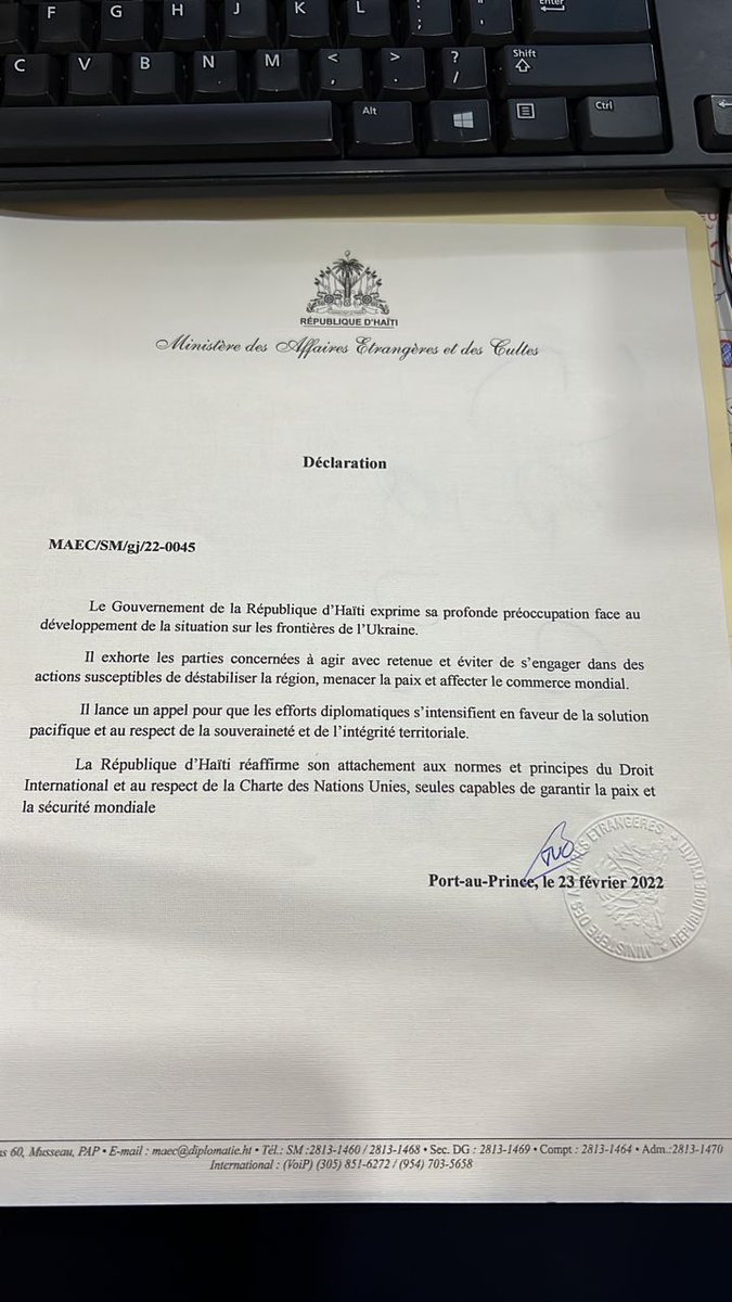 Et Haïti se prononce sur la situation en Ukraine