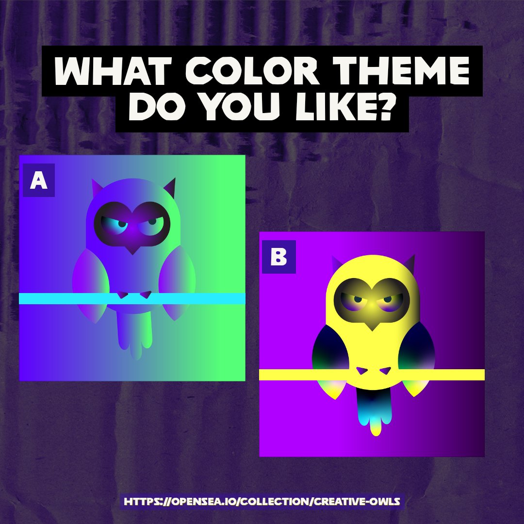 MyCreativeOwls's tweet image. #Goodmorning content creators ❤️

👉 WHAT COLOR THEME DO YOU LIKE? 

A OR B? 

🎙Answer &amp;amp; RT