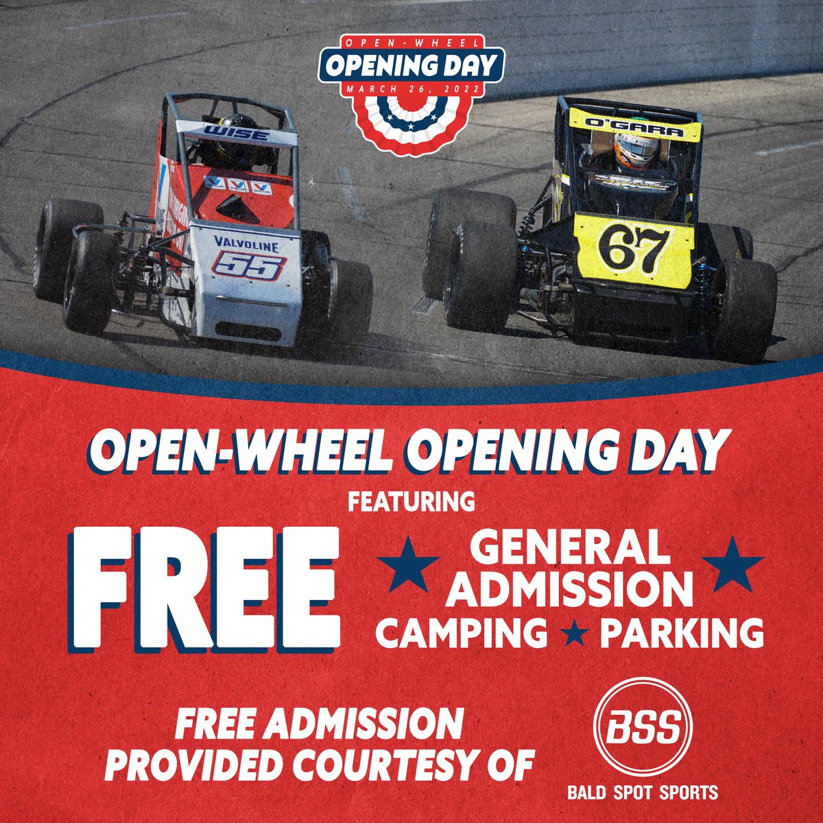 We could all use some positive news on this Thursday..

Courtesy of @baldspotsports, fans are invited to attend Open-Wheel Opening Day on March 26 for FREE with complimentary general admission! 😍

Join us for a can't miss doubleheader!

FREE TICKETS 🎟️ bit.ly/OpeningDayFREE