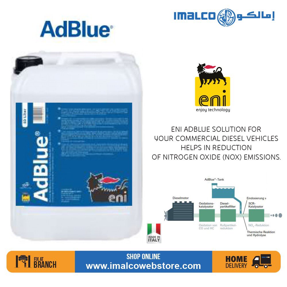 Imalco Qatar on X: Be Environment friendly! Eni AdBlue solution helps in  drastically reducing the poisonous Nitrogen Oxide (NOx) emissions from your  commercial diesel vehicles! Visit your nearest IMALCO outlet or Call