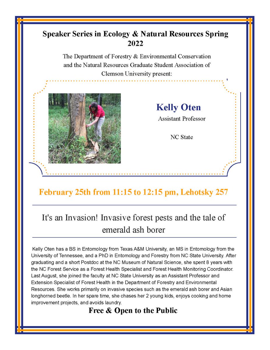 Dr. David Coyle (@drdavecoyle) on Twitter photo EVERYONE'S INVITED to a webinar by Dr. Kelly Oten (1/2 of the dynamic duo behind <a href="/NCForestHealth/">NC State Forest Health</a>) on #invasivespecies and #foresthealth pests. Tomororw (Friday) 11:15 am EST. Pizza for students afterwards!
Link here (passcode 261800 if needed):
clemson.zoom.us/j/96442318474?… EVERYONE'S INVITED to a webinar by Dr. Kelly Oten (1/2 of the dynamic duo behind <a href="/NCForestHealth/">NC State Forest Health</a>) on #invasivespecies and #foresthealth pests. Tomororw (Friday) 11:15 am EST. Pizza for students afterwards!
Link here (passcode 261800 if needed):
clemson.zoom.us/j/96442318474?…