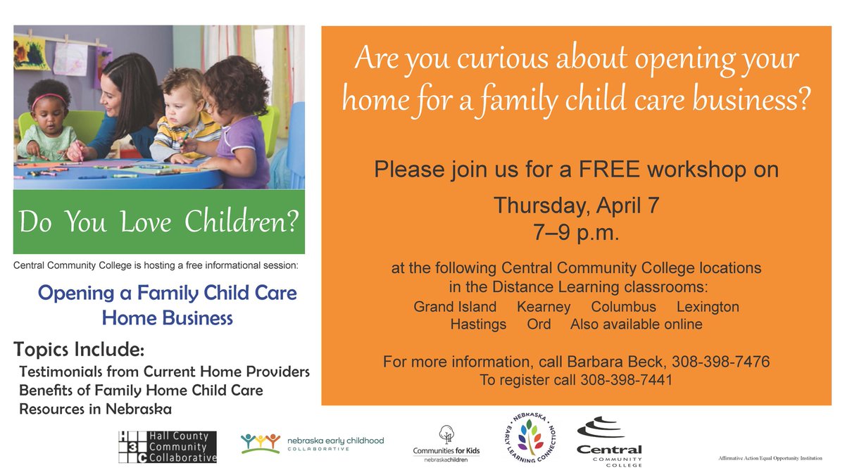 NE_Children's tweet photo. Are you interested in opening a home #childcare business, or do you know someone who is? Check out this great opportunity from our #BringUpNebraska partners!
@NebraskaEarly @cccnebedu https://t.co/WTJyLiceaq