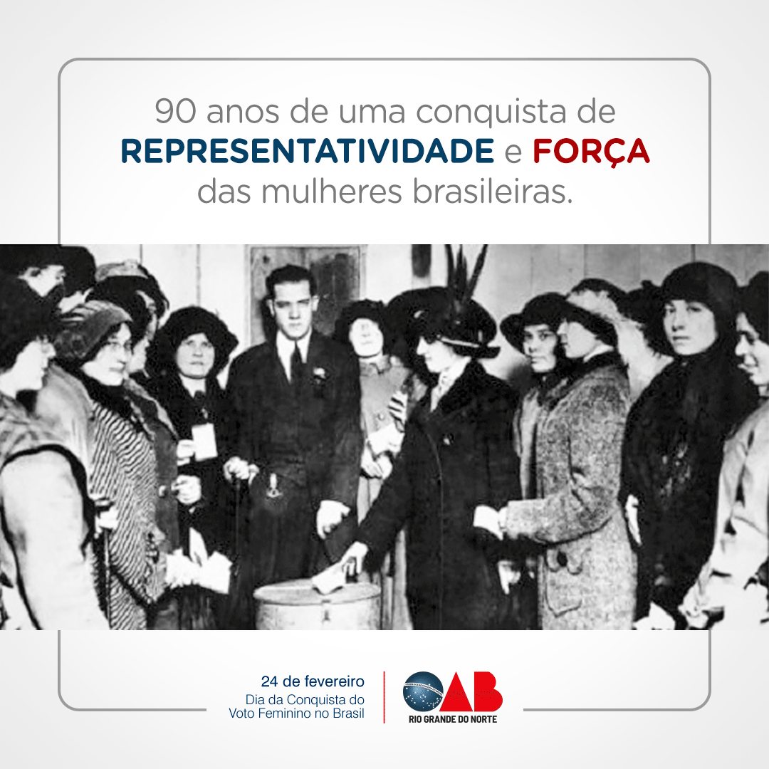 OABRN's tweet photo. No dia 24 de fevereiro, celebra-se a conquista do voto feminino no Brasil.
Nesta data, a OAB/RN celebra a conquista e a representação de força das mulheres na sociedade brasileira. 🙋
#OABRN #VotoFeminino #CelinaGuimarães https://t.co/EcwKYtomed