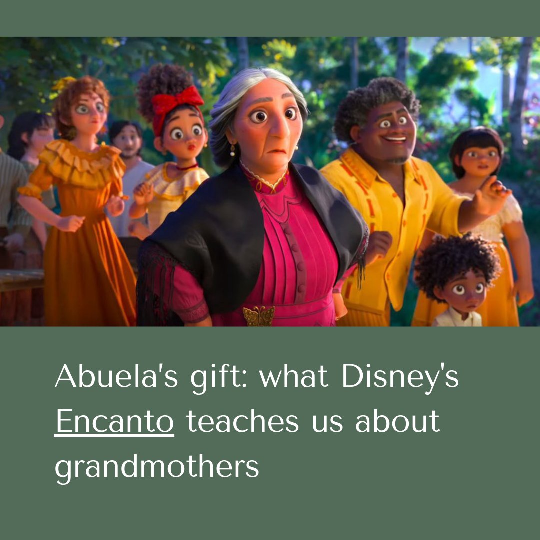 GranCollective's tweet photo. In @Disney's #Encanto, Abuela comes across early on in the film as unyielding and unchanging. But a key message of the film also tells us a #grandmother’s influence can be harnessed for #positivechange. Read our full analysis: https://t.co/My6b3Uu9dP

#grandmothermovement https://t.co/7sdNXxfDlG