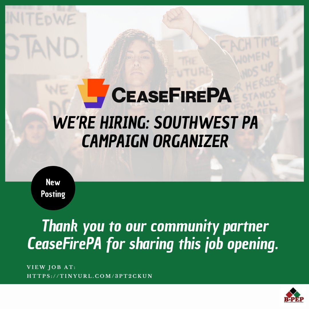 BpepPittsburgh's tweet photo. Attention B-Peppers, please share this exciting new opening with your networks. The job posting is available at  #BPEP #Black #Political #Empowerment #Advocacy #Community https://t.co/SgAGrS1SCK