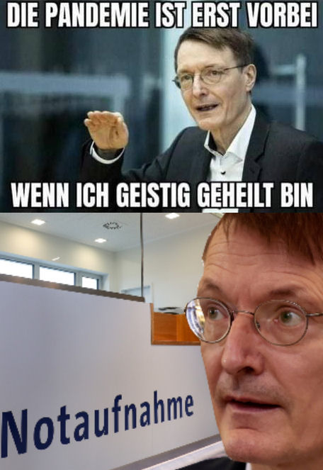 Manni72994995's tweet image. Herr Lauterbach, die Kinder und die Erwachsenen in D leben in Angst und Panik wegen Ihrem Impfwahn, da haben Sie kein Mitleid‼️ 1000ende schwere Erkrankungen durch die 💉💉💉, welche Sie als "nebenwirkungsfrei" propagandieren. Dafür kommen Sie vor Gericht‼️
#lauterbachmussweg
