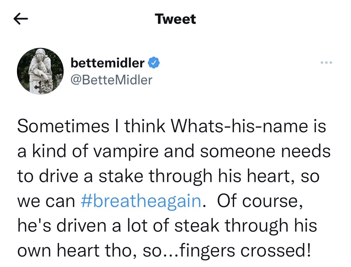 BasmntBarSports's tweet photo. @BetteMidler Here is your trip to jail! Sound like a murder plot to me https://t.co/3hF6CaaBG6