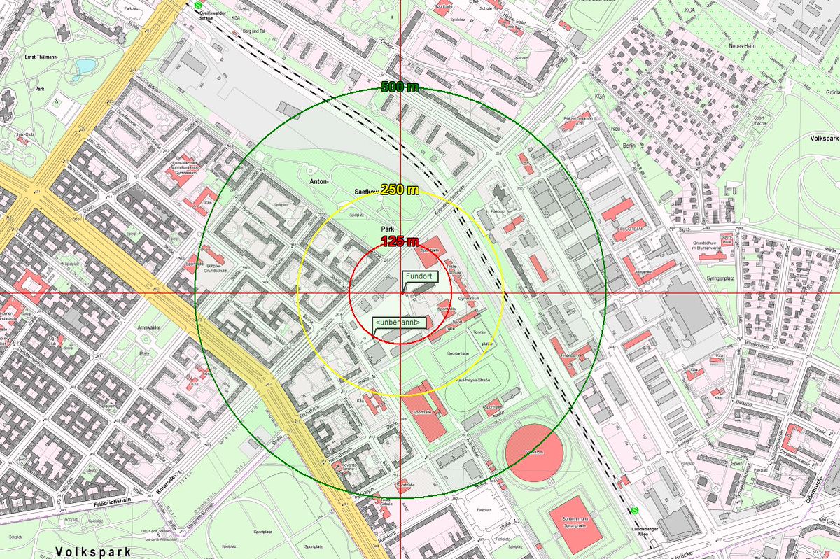 Sperrkreis für die Bombenentschärfung Kniprodestr.