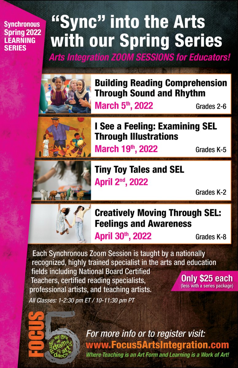 EXCITING NEWS! Our SPRING lineup of Arts Integrated Synchronous Zoom Sessions has something for everyone!! Register for one or all at a discount! artsintegrationconsulting.com/online-synch-s… #HelpStudentsThrive #reading #SEL #art #dance #thearts #music #musicteachers #educators #reading