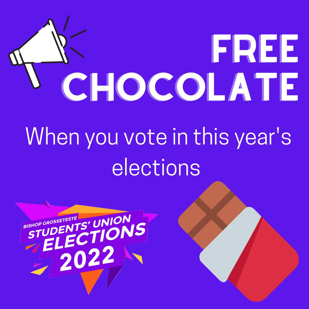 📢 Day 2 of Voting! Have your say on 
who represents you in the next academic year. 

Want a free chocolate bar? Just head to the SU with 
proof you have voted in this year's elections!

Head to bgsu.co.uk/elections to see a full list of 
candidates and cast your vote 🗳️