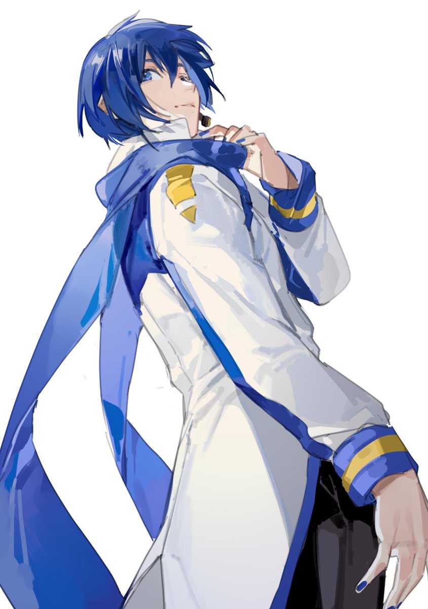 kaito (vocaloid) 1boy male focus blue nails blue eyes blue hair blue scarf scarf  illustration images