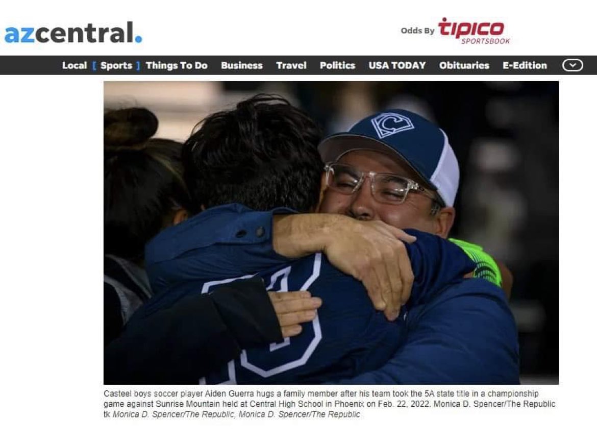 InspireAchieve2's tweet photo. A HUGE congratulations to founding Board members @MarthaMaciasGu2 and @hguerra20 and their son @GuerraAiden on his game winning goal Tuesday night in the @AZPreps365 Soccer￼ State Championship game.  An incredible picture of father and son post game captured by @azcentral https://t.co/Ylo6zaGaLp