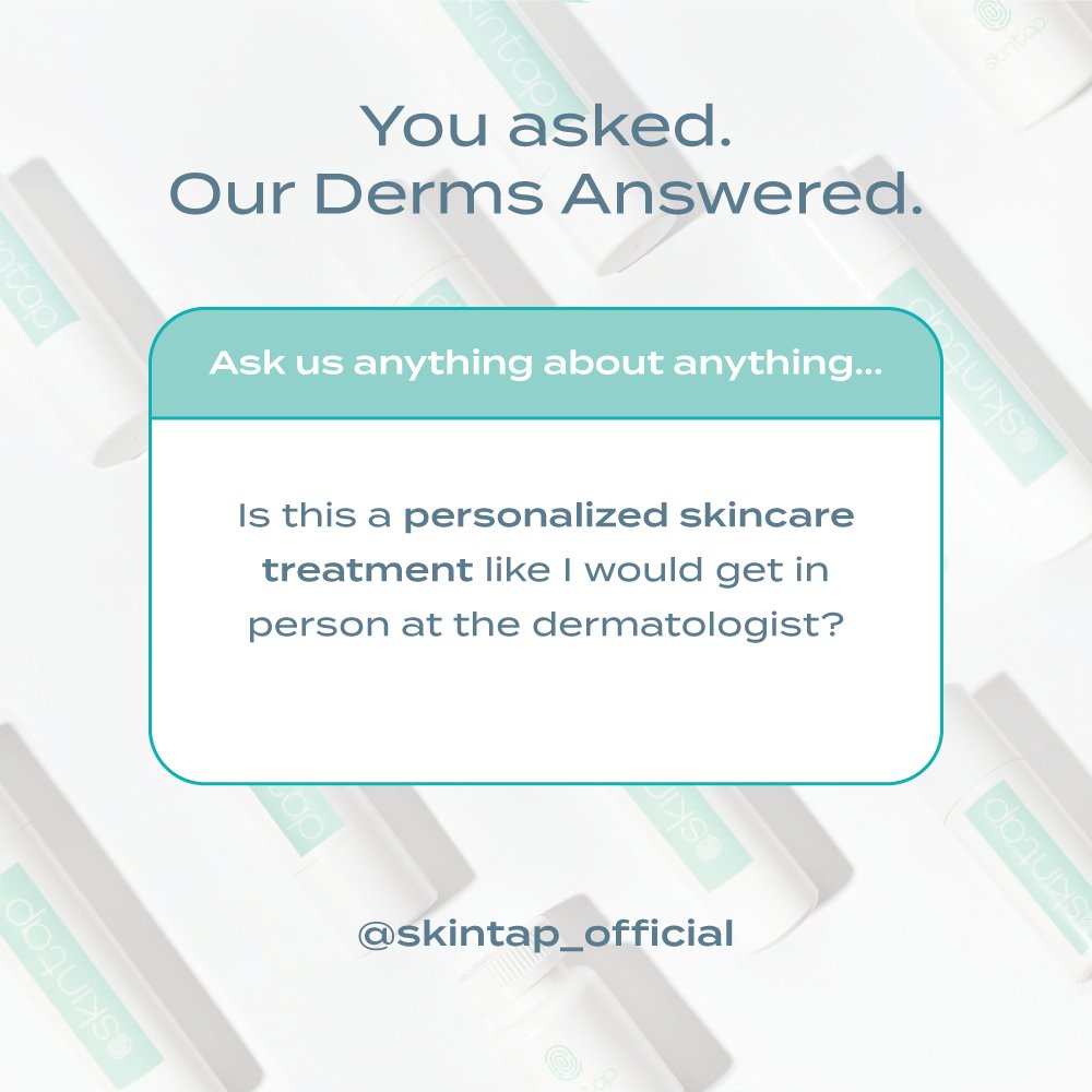 SkintapOfficial's tweet photo. #SkintapDerms Answer: "This would be very similar, if not even more comprehensive to what you would get at a dermatologist's office. The main difference is that we use photos instead of seeing your face in real life."✨ https://t.co/5ri3kOKrsS