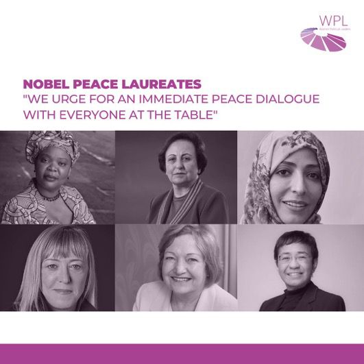 Women Leaders worldwide are urgently appealing for a #peace dialogue. Add your support to WPL's open letter signed by Nobel Peace Laureates, Presidents, and Prime Ministers here: bit.ly/WPLUkraine  #WPL4Peace #womeninpeacetalks #Ukraine @WPLeadersOrg