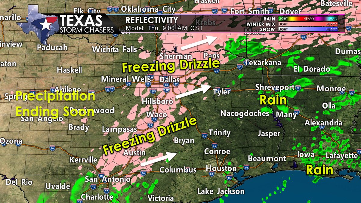 TxStormChasers's tweet photo. 915AM: Here's how things are looking at mid-morning, and here are our expectations for the remainder of the morning and afternoon #WinterMischief wise; https://t.co/ZmVxXY4mpX #txwx https://t.co/hxHT1fggCB
