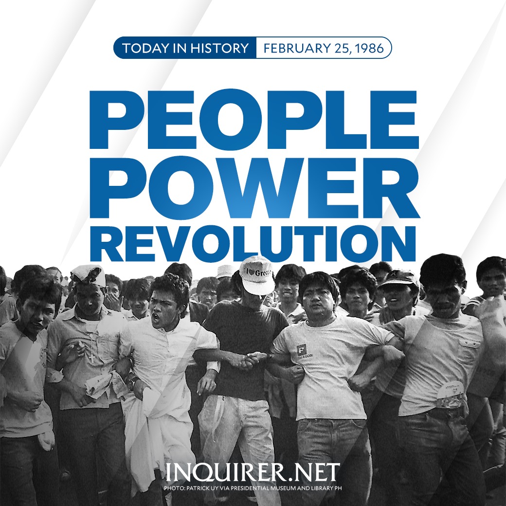 #TodayInHistory 

Today marks the 36th anniversary of the 1986 People Power Revolution, a historic movement that led to the ouster of late dictator Ferdinand Marcos and the restoration of democracy in the Philippines.

READ RELATED STORY: inq.news/BeyondEDSA